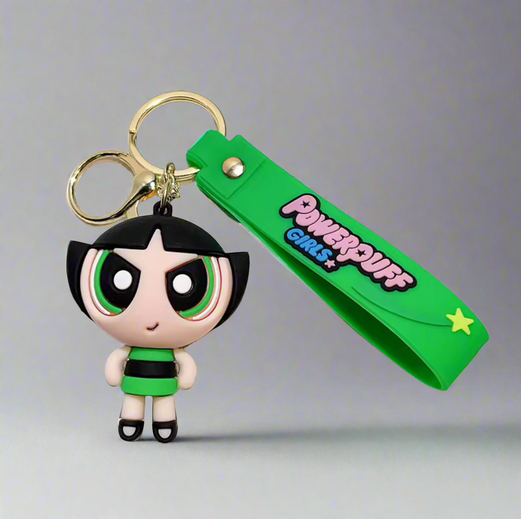 Nostalgic Powerpuff Girls Cute Silicone Doll Keychain with Keyring.